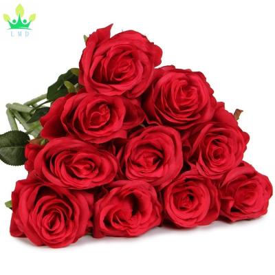 China Artificial Flowers Touch Bridal Wedding Bouquet Natural Silk Roses Real Touch For Garden Party Floral Decor 10 pcs for sale