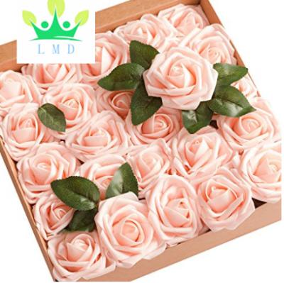 China Natural White Look Artificial Roses w/Stem Real Touch Artificial Flowers 50pcs Roses for Wedding Bouquets Centerpieces for sale