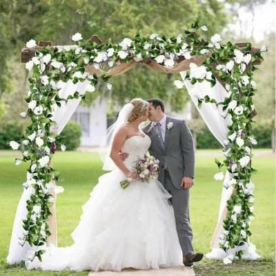 China Wedding Decoration 8Ft Length Artificial Rose Garland Artificial Silk Flower Vine Ivy For Wedding for sale