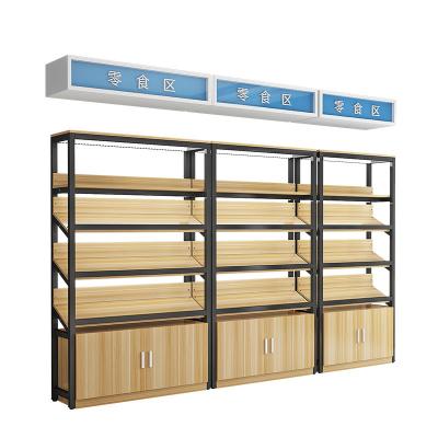 China Fashion new style supermarket heavy duty snack rack display rack shop metal wood shelf with good price for sale