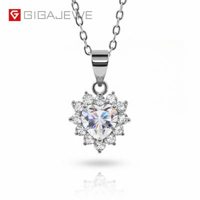 China GIGAJEWE CLASSIC Heart Cut Diamond 0.8ct 6.0mm 18K White Gold Plated Silver 925 Mom Moissanite Necklace Pendant Jewelry for sale