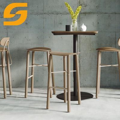 China Foshan Furniture Modern Commercial Industrial Walnut Oak Wood Bar Stool With Footrest for sale