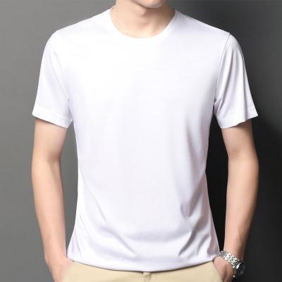 China 2021 QUICK DRY new men's T-shirt round neck with solid color tencel cotton silk compassionate T-shirt for sale