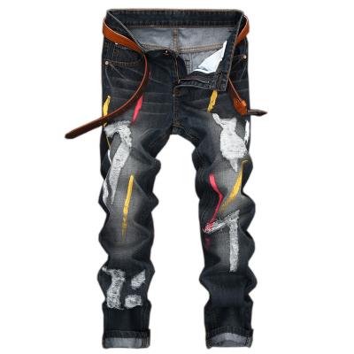 China 2021 Wholesale Men's Plus Size Wash Stretch Breathable Oil Painting Ripped Big Leg Mens Straight Jeans and Tall Jeans for sale