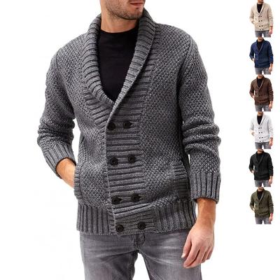 China Slim fit anti-pilling men's V-neck knit cardigan long cross sleeve solid color multicolor lapel sweater for sale