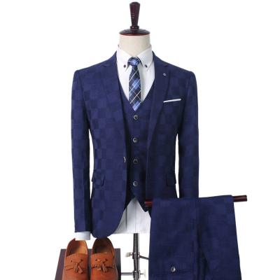 China 2021 Wholesale Anti-Wrinkle Plaid Italian Slim Fit Single Breasted Wedding Formal Business 3 Pieces Sets Suits For Men Blazer+Vest+Trousers for sale