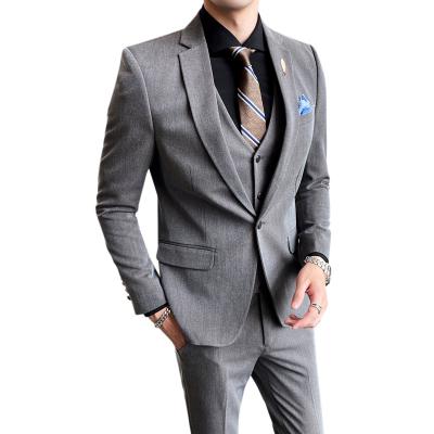 China Anti-Wrinkle Mens Slim Fit 3 Piece Suit Solid Color One Button Single Breasted Business Wedding Prom Suits Blazer Vest Pants Set for sale