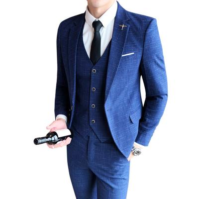 China Anti-Wrinkle Men's Net Elegant Simple 3 Piece Slim Fit Suit Business Wedding Party Blazer Vest& Pants Set for sale