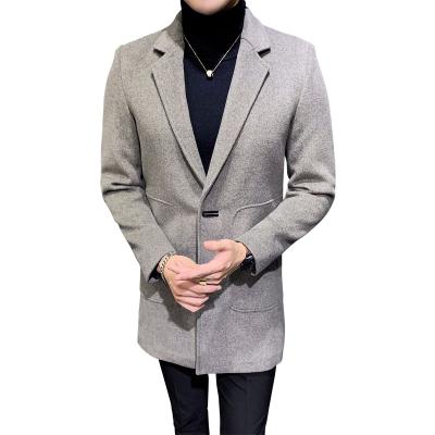 China Reversible Men's Notched Lapel Ditch Coat Business Pea Coat Long Breasted Solid Color Single Breasted Slim Fit Winter Woolen Overcoat for sale