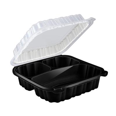 China Double Color 9inch Disposable Take Out Hinged Container PP Clamshell Box Black Base Clear Lid For Go Lunch Box for sale