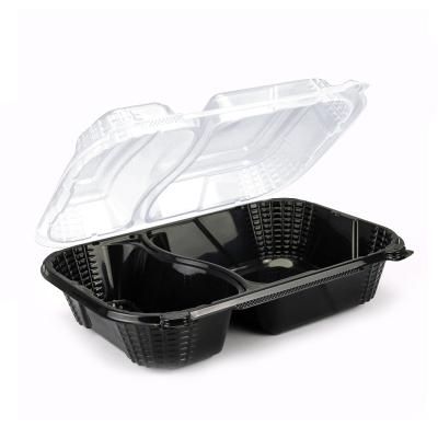 China 9 6 Colors Wholesale Disposable 3 Inch Double Lid Microwave Takeout Food Container 2 Disposable Clear Hinged Compartments To Go Lunch Box for sale