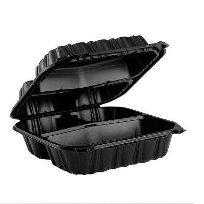 China Wholesale CLASSIC To Go MFPP 9 Inch Square Lid Eco-friendly Microwave Hinged Container With 3 Compartments Black Color for sale