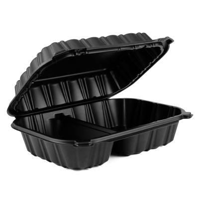 China Wholesale Eco - Friendly To Put 30 3 Ounce 9 x 6 x 3 Inch MFPP Lid Eco - Friendly Hinged Food Container With 2 Compartments Black Color for sale