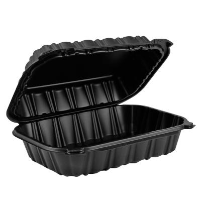 China Wholesale Eco-Friendly To Set 9 x 6 x 3 Inch MFPP Lid Microwave Food Container Black Color Eco-Friendly Hinged Plastic Lunch Box for sale