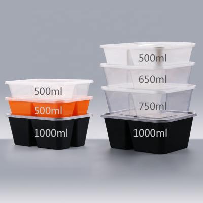 China 500/650/750/1000ml Disposable PP Compartment Microwave Disposable 2 Materials Or 3 Take Out Lunch Box For Rice And Meat Food Pack for sale