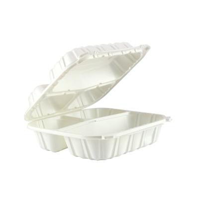 China Wholesale Disposable 8x8x3inch To Go Square PP Mineral Filled Microwave Hinged White Lid 3 Compartments Container Lunch Box for sale