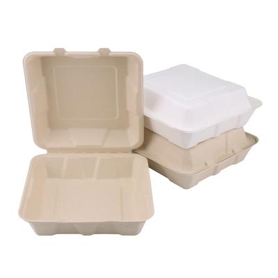 China Food 9*9*3 Inch To Go Disposable Biodegradable Sugarcane Bagasse Food Container Eco-Friendly Lunch Box For Restaurant for sale