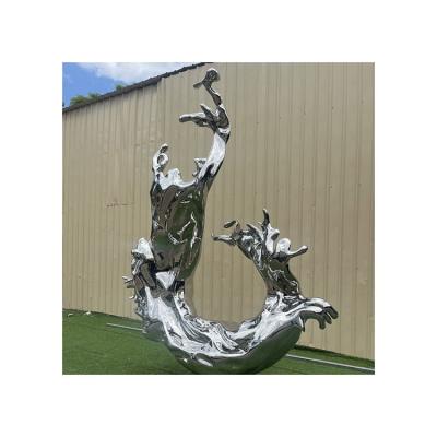 China Vintage Outdoor Garden Decorative Metal Polished Stainless Steel Abstract Wave Sculpture for sale