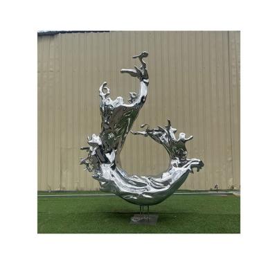 China Vintage Large Sculpture Cheap Model Water Splashing Waves Stainless Steel Abstract Sculpture for sale