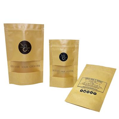 China Recycled Materials Low MOQ Customized Printed Kraft Paper Bag Holder Up Pouch With Clear Window For Food Packaging Bags Gravure Printing Zi for sale