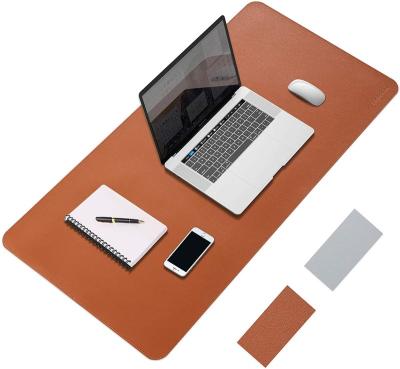 China Extra Large Brown Waterproof Desk Writing PU Leather Waterproof Desk Pad With Stitched Edges for sale