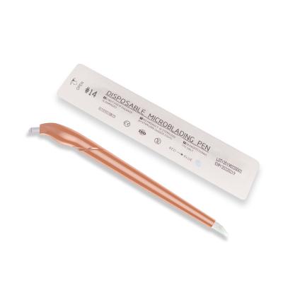 China Champagne permanent disposable microblading pen #9 #12 #14 #18U 0.2mm microblading tools disposable pen eyebrow tattoo pen for sale