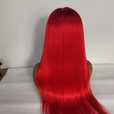 China Human Hair Lace Frontal Hair Wig Red Glueless Body Wave Wig Lace Headband Lace Frontal Red Pre Plucked Red Straight Human Lace Wig for sale