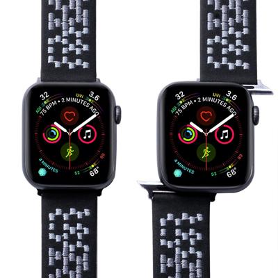 China Unquie Apple Watch Band Frosted Genuine Leather Watch Bands For Embroidered Leather Watch Strap for sale