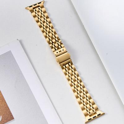 China Easy Installation Fashion 7 Pearl Gold Color Stainless Steel Slip Replacement Wrist Watch Band Strap Bracelet For Apple Watch for sale