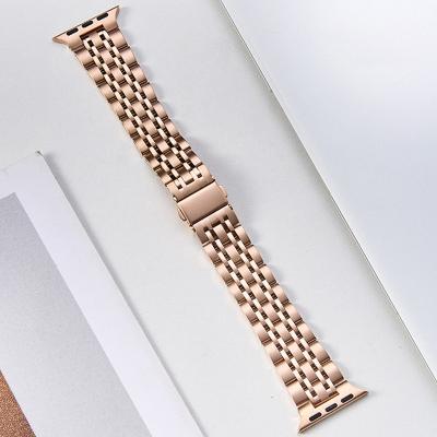 China Water Resistant 7 Beads Link 38mm 40mm 41mm 42mm 44mm 45mm Solid Metal Stainless Steel Watch Band Strap For Apple Smart Watch for sale