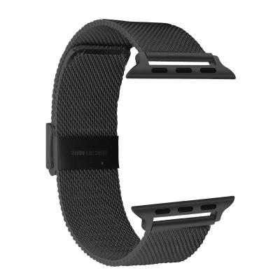 China Quick Release Smart Metal Watch Easy Installation Mesh Strap Metal Black Stainless Steel Watch Band With Connector For Apple Watch for sale