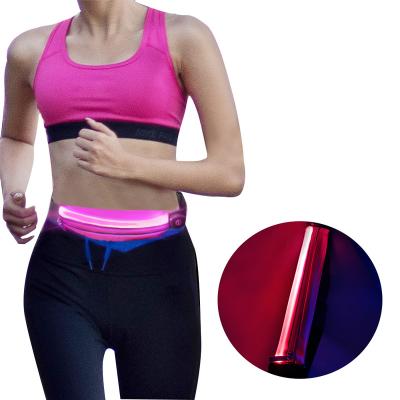 China Water Proof Light Up Waterproof Running Waist Belt Usb Rechargeable Led Flashing Bag Sports Waist Bag With Zipper for sale