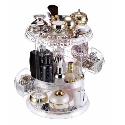 China Sustainable Diamond Cosmetic Organizer, 360 Degree Rotating Adjustable Disassembled Acrylic Makeup Organizer With Drawer for sale