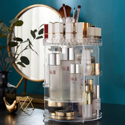 China Viable Diamond Pattern Transparent Rotating Acrylic Cosmetic Storage Box, 360 Degree Rotation Adjustable Folding Cosmetic Storage Box for sale