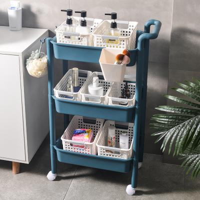 China Household Sustainable Floor Kitchen Living Room Bedroom Multi-Layer Storage Rack Trolley With Wheels Plastic Trolley for sale