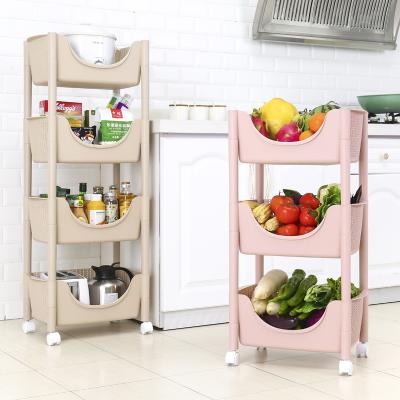 China Sustainable Plastic Removable 3floors Storage Rack With Wheels Storage Shelf 3 Layers for sale