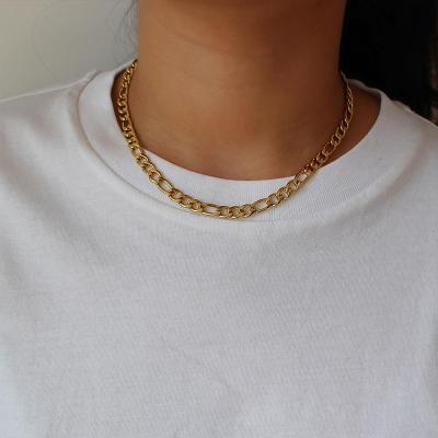 China Hip Hop Ringcal Figaro Chain Link Necklace 14k Gold Plated Stainless Steel Hip Hop Chain Necklace For Women Men Jewelry for sale