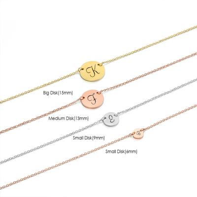 China Ringcal TRENDY Customized Artistic Coin Necklace 316L Stainless Steel Alphabets Letter Disc Initials Necklace Women Pendant Jewelry for sale