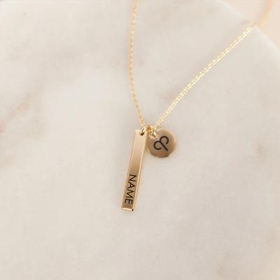 China Romantic Personalized Zodiac Sign Necklace Star Sign Horoscope Necklace Stainless Steel Letter-Chain Gold Plated Bar Choker Jewelry for sale