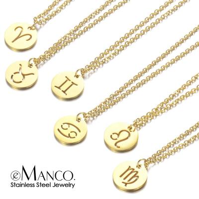 China Most Popular 12 Star Stainless Steel Aries Scorpio Pisces Trendy Gold Ringcal Zodiac Necklace Women FASHION Dangle Necklace for sale