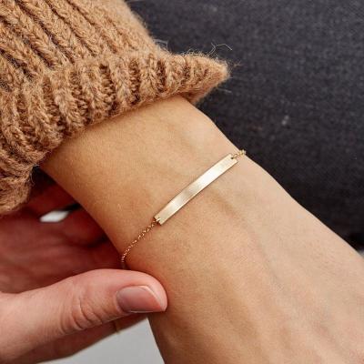 China FASHION engraved bracelets stainless steel bar charms adjustable bracelet chain wholesale women 14k gold plated fine minimalist jewelry for sale