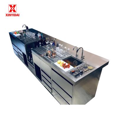 China Customizable/high quality Mobile Bar Table Cocktail Bar Station 201/304 Stainless Steel Professional Bar Table for sale