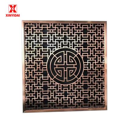 China Neoclassical/Postmodern Stainless steel screen partition hotel dining room interior design gold matt rose gold copper laser cutting arc for sale