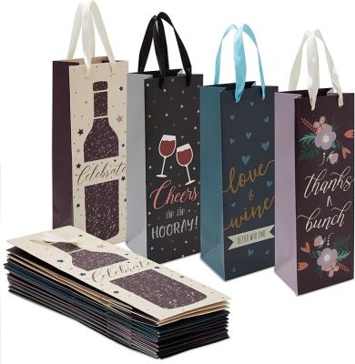 China Recycled Materials Wine Bottle Gift Bags With Handles Bulk Together For Birthdays, Holidays for sale