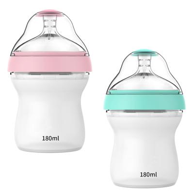 China BPA Free 2021 Food Grade 2Pcs Milk Bottle Set Small Nipple 180ml Baby Liquid Breast-Like Silicone Wholesale Milk Bottle Feeding Set for sale