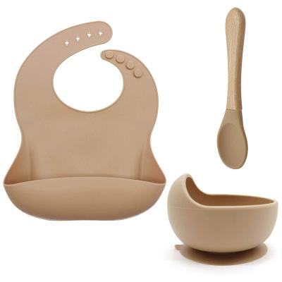 China BPA Free New Colors Feeding Set Food Grade Water Proof Wholes Silicon Bib Soft Chinese Baby Bowl Set for sale