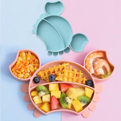 China Children's Kids Roll Suction Feeding Bowl Silicone Baby Dishes Cartoon Bpa Free Silicone Feeding Dish for sale