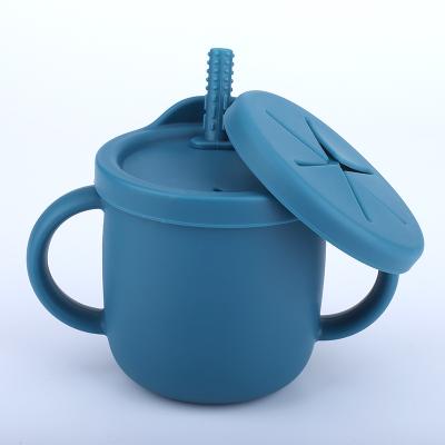 China Large Handles Open Silicone Baby Training Drinking Feeding Cup With Straw Lid Bpa Free Spill Proof FC-1003 for sale