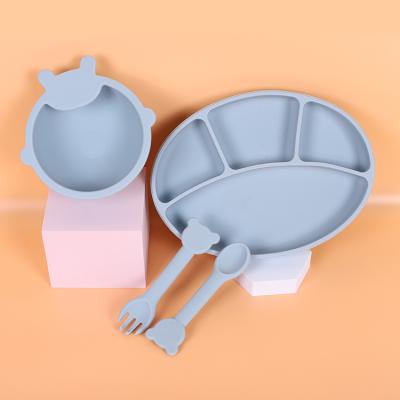 China 2021 Silicone Transitional Baby Food Tableware Toddler Baby Suction Feeding Bowl Food Grade Silicone Bib Tableware Set for sale