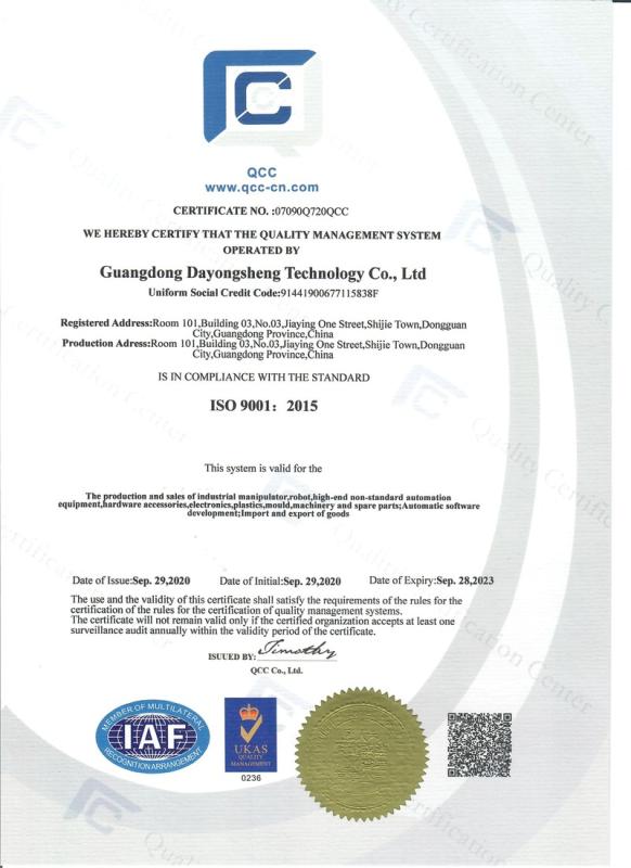 ISO 9001 - Guangdong Dayongsheng Technology Co., Ltd.